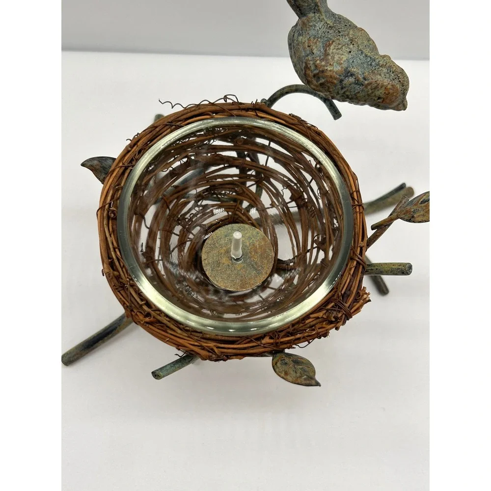Rustic Bird Nest Tea Light Candle Holder Verdigris Metal Branch Votive Decor